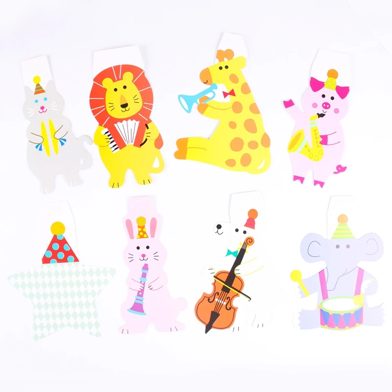 Happy Family Music Jungle Animal Paper Flag Banner Bunting Kids Birthday Party Decor Baby Shower Garlands Home Decorations | Дом и сад