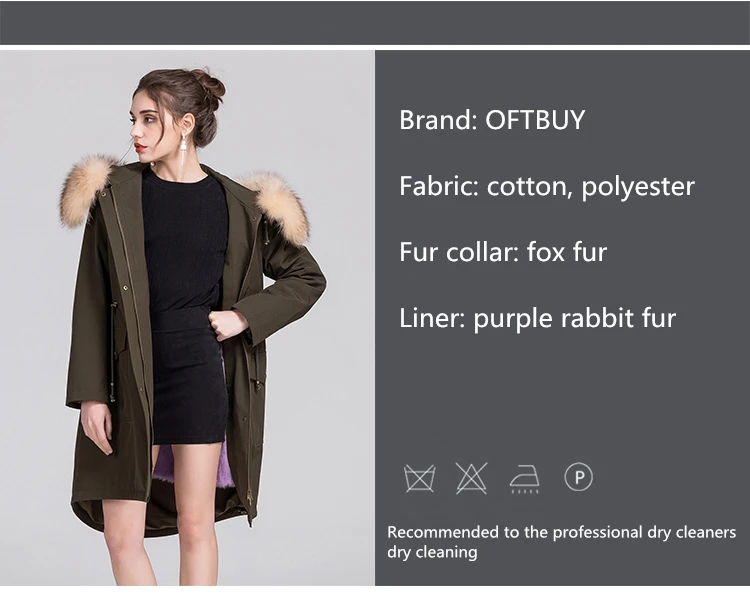 Oftbuy Новинка 2017 года Fashion хаки зимняя куртка женские парки пальто с мехом Real Natural