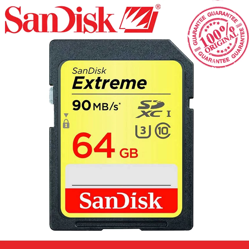 100% оригинальная SD Карта SanDisk Extreme PLUS SDHC SDXC U3 карты памяти класса 10 90 МБ/с. 64 ГБ 32 16 128