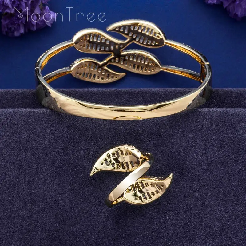 MoonTree/роскошный женский браслет золотого цвета с листом ААА фианитом и кубическим