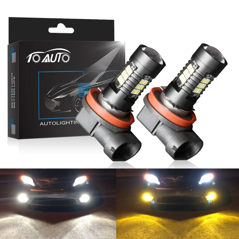 TOAUTO 2 шт. H11 H8 Светодиодные лампы HB3 9005 HB4 9006 LED 6000K 3000K Автомобильные противотуманные
