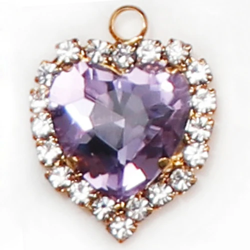 Crystal Violet 12 мм Золотое сердце пришить с разноцветный стеклянный камень коготь Кристалл пряжки Висячие Подвески установка DIY ювелирные изделия брелок-одежда - Цвет: Crystal Violet