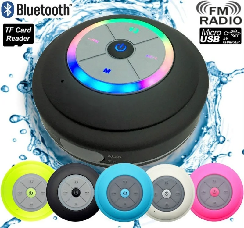 Водонепроницаемая bluetooth колонка для душа с присоской светодиодная подсветка fm
