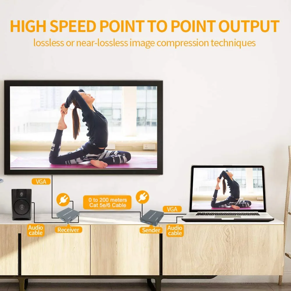 IP сети 200 м Extensor VGA через Cat5e Cat6 1080 P RJ45 разъем VGA удлинители по TCP IP с 3,5 мм стерео аудио& VGA петли