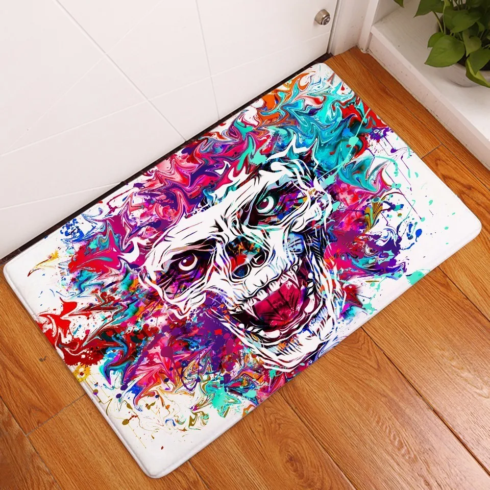 Модный нескользящий коврик для ванной комнаты с черепом цветной хиппи напольный