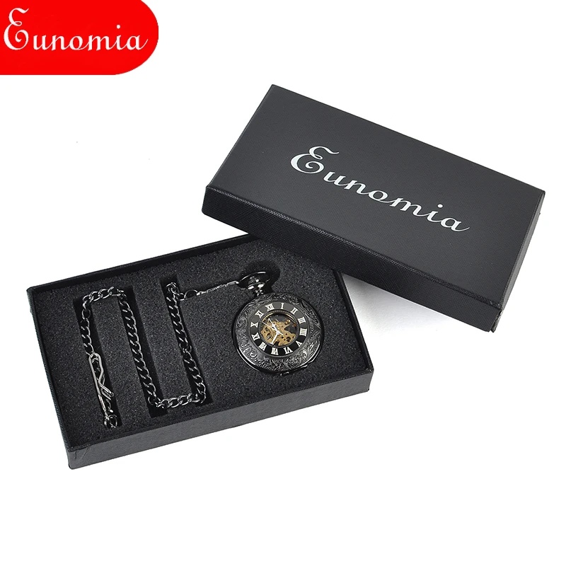 Черный виноград полые Скелет стимпанк Механическая Рука обмотки карманные часы