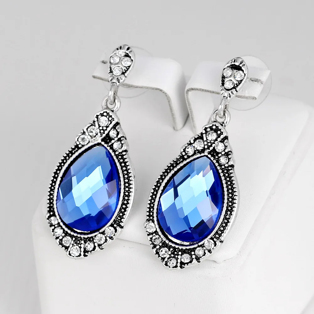 Винтаж синий кристалл Висячие серьги для Для женщин Модные украшения старинное