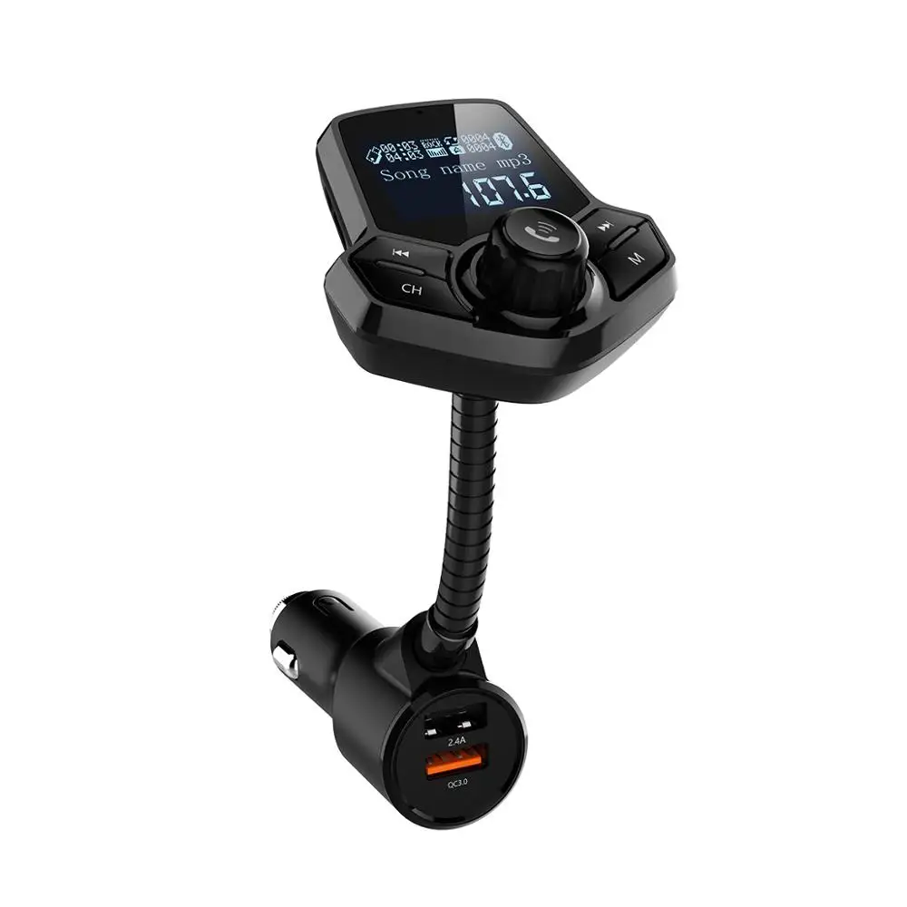 Onever QC3.0, fm-передатчик, беспроводной Bluetooth, гарнитура, автомобильный комплект, Aux модулятор, 360 Вращающийся Автомобильный MP3 аудио с 5 В, 2,4 А, двойной USB - Название цвета: Black