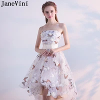 janevini butterfly 3d flowers floral hi lo homecoming dresses short front long back strapless bridesmaid dresses wedding party