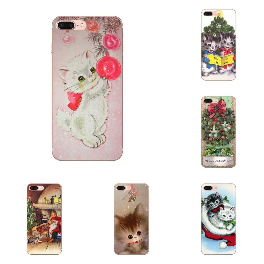Винтажный Рождественский чехол с рисунком котенка для Apple iPhone 4 4S 5 5C 5S SE 6 6S 7 8 Plus X XS