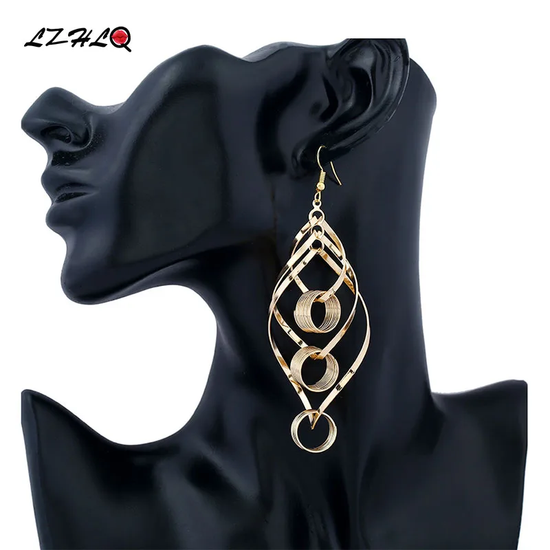 LZHLQ 2 пары геометрических Многослойных Металлических круглых висячих серег