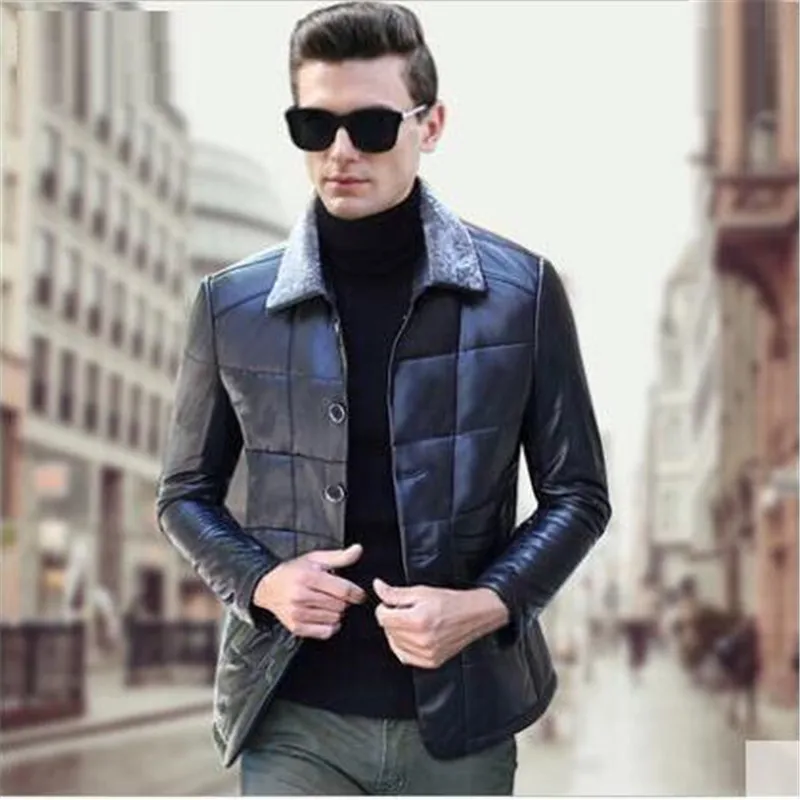 Новый Дизайн Человек Кожаная Куртка Зимняя 2016 Brand мужская Мода овцы Кожи Пальто