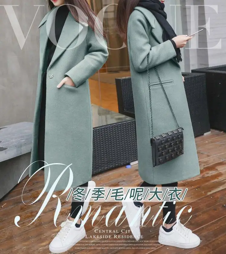 High-end Женские эксклюзивное Однотонное шерстяное пальто на осень и зиму, новая длинная куртка с секциями шик толстое теплое шерстяное пальто TB190509