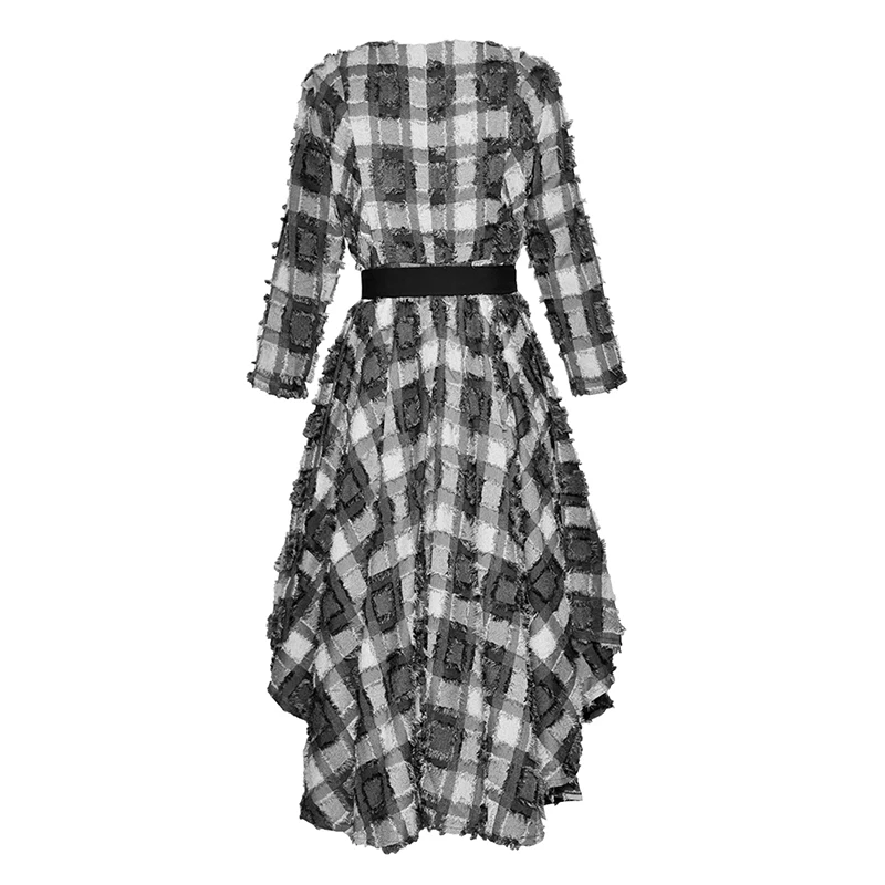 HIGH QUALITY New Fashion 2018 Fall Winter Designer Runway Dress Women's Plaid Asymmetrical | Женская одежда