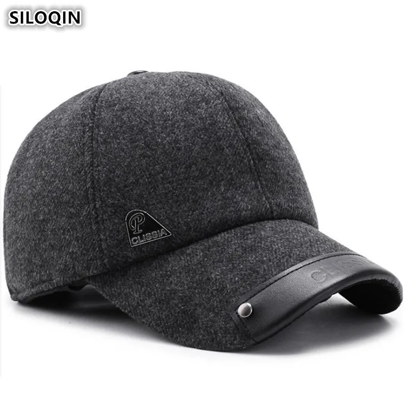 

Снэпбэк Кепка SILOQIN мужская шапка регулируемого размера новые зимние теплые бейсболки с ушками шерстяные модные шапки для папы среднего возраста