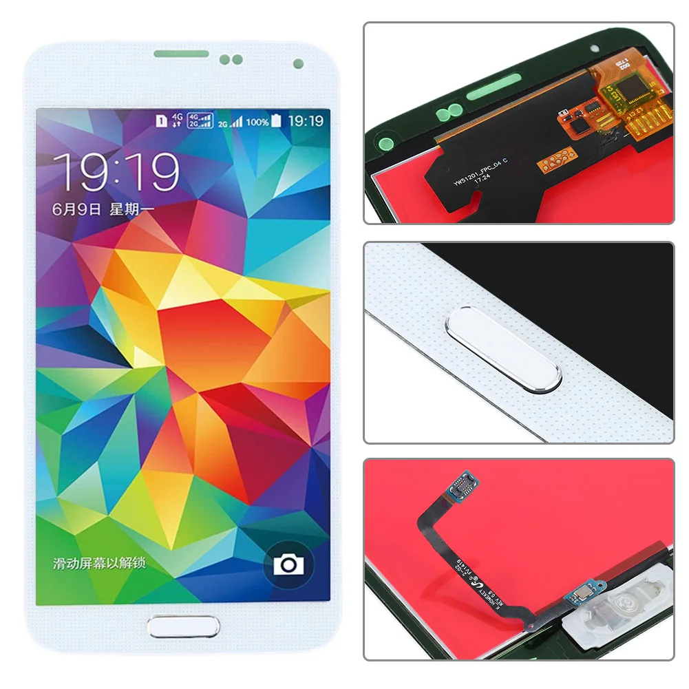 G900F ЖК для SAMSUNG Galaxy S5 ЖК G900M G900A G900T дисплей сенсорный экран дигитайзер Кнопка Домой для Galaxy S5 ЖК-дисплей HWC