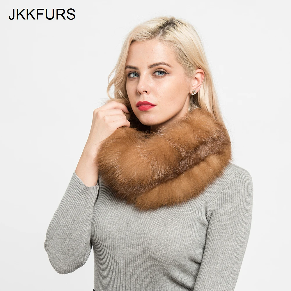 JKKFURS шарфы из натурального Лисьего меха зимние толстые теплые модные стильные