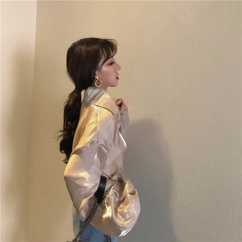 Hzirip Spring Autumn Loose Simple Elegant Sweet Thin Fresh Lantern Sleeves Female Stylish All-Match Free Casual Champagne Shirt |