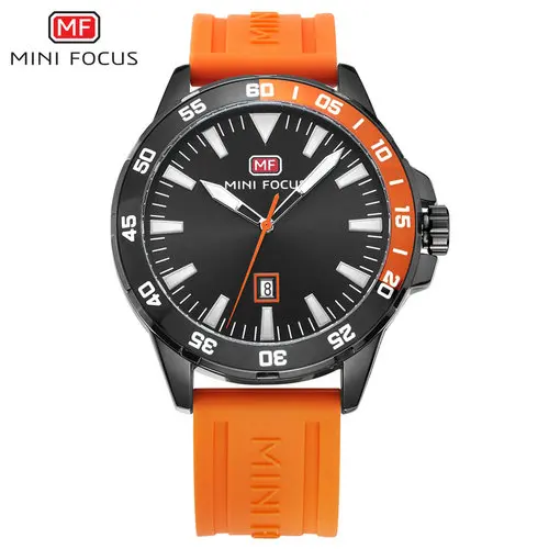 ORANGE MINIFOCUS модные крутые кварцевые мужские часы лучший бренд класса люкс оранжевый силиконовый ремешок Календарь дисплей водонепроницаемые спортивные наручные часы - Цвет: ORANGE