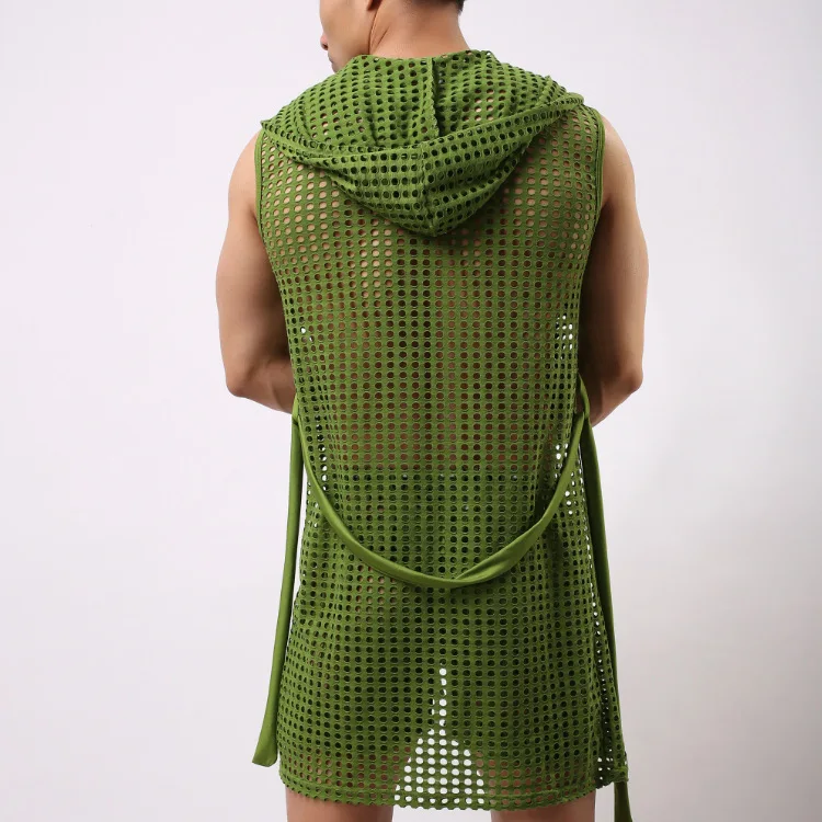 Мужская пижама отдых дома сетка сексуальная одежда для сна без рукавов (шорты в