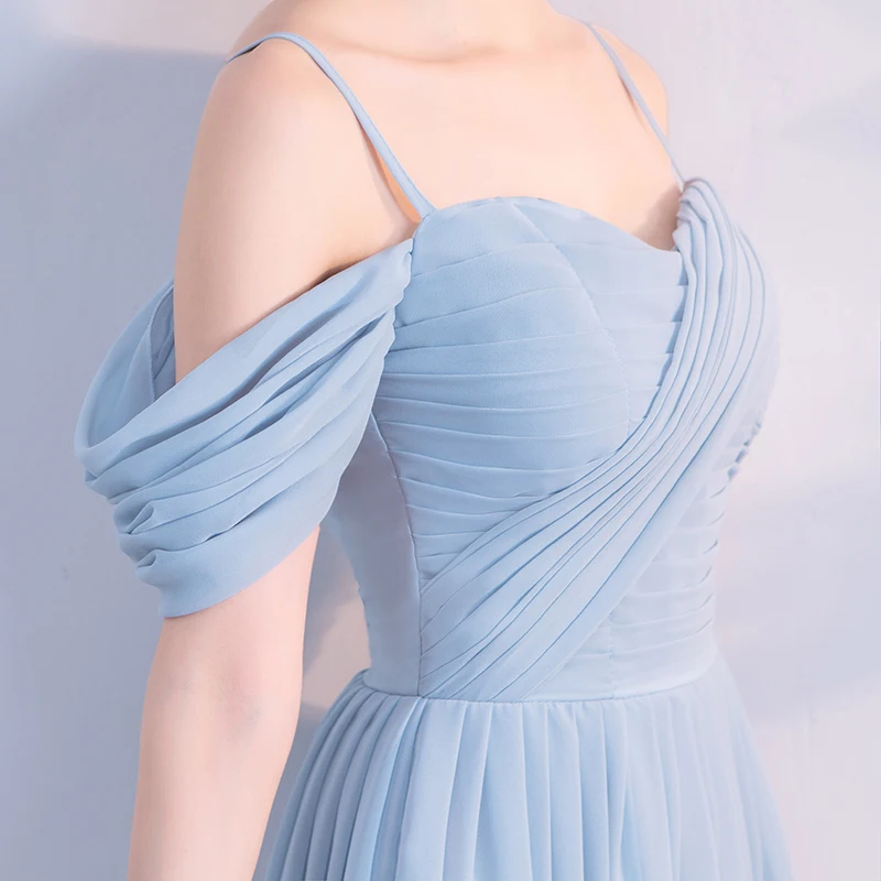 Платья для свадебной вечеринки синего цвета женщин шифоновое плиссированное