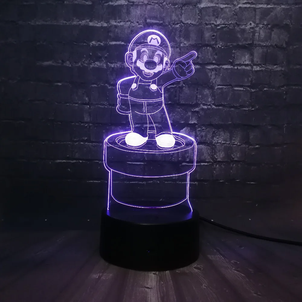 Блеск 3D мультфильм Марио ночник светодиодный 7 цветов USB пульт дистанционного заряда дети прикроватный стол настроение Иллюзия детский подарок на день