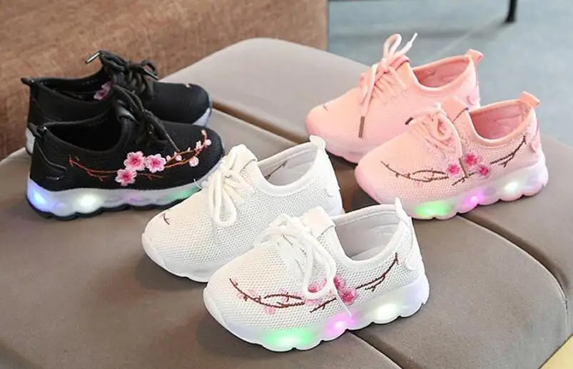 Детская спортивная легкая повседневная обувь с вышитыми цветами для маленьких