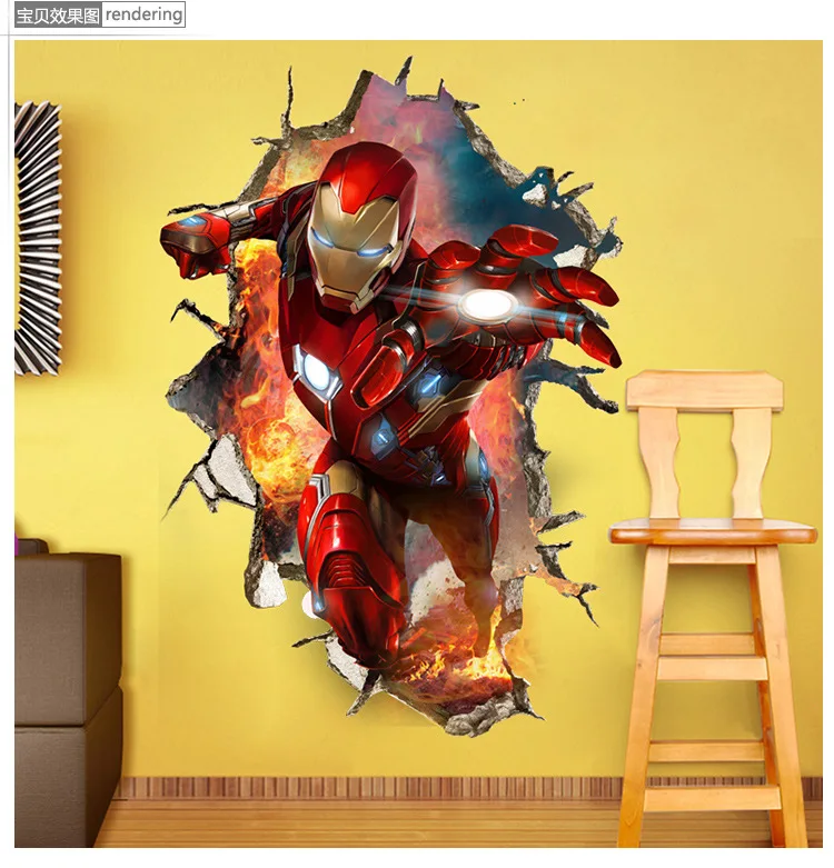 NEWMarvel, Супергерой, 3D стерео, Железный человек, декоративная живопись, Марвел, наклейка на стену, детская комната, декоративная наклейка, игрушки, 3d головоломка