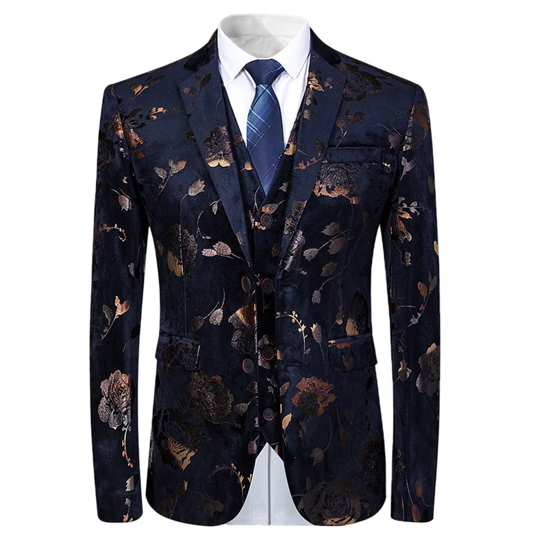 YUNCLOS плед печатных 3 шт. мужской костюм шаль воротник Slim Fit роскошные свадебные