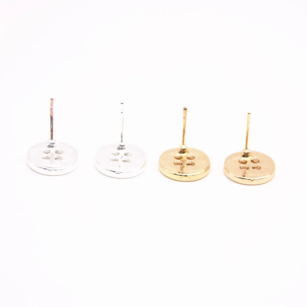 Little button stud earrings roundness Round pie shape with hole gold | Украшения и аксессуары
