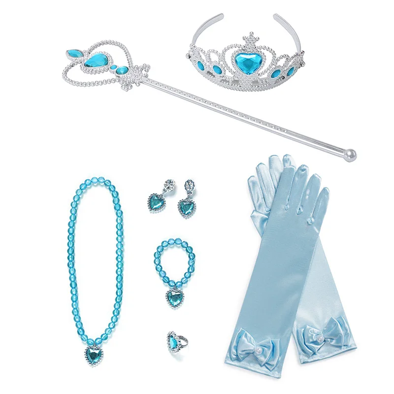 Acc 9 Pcs Set Детские платья для девочек, Эльза, наряжаться в костюм, сетчатая Мантия с длинными рукавами, Эльза, Анна, маскарадные костюмы принцессы, Детские вечерние платья, Vestido - Цвет: Acc 9 Pcs Set