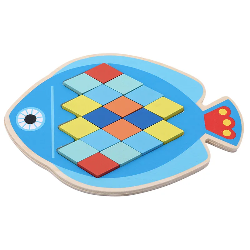 Fish 1 набор, мультяшное животное, рыба, Сова, форма, деревянная 3D игрушка-пазл для малышей, игрушки для детей, младенцев, детей, раннее обучение, образовательная деревянная головоломка - Цвет: Fish