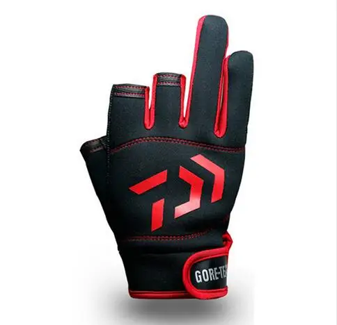 Черный Daiwa противоскользящие перчатки для рыбалки с 3 пальцами прочные дышащие перчатки для рыбалки водонепроницаемые спортивные перчатки Прямая поставка - Цвет: Черный