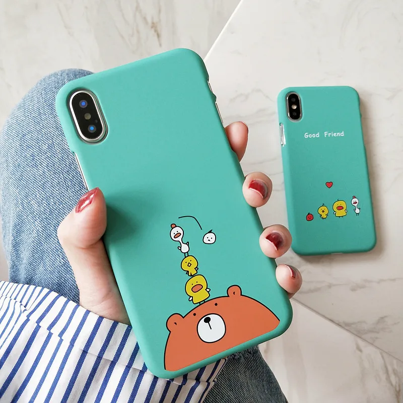Cartoon Phone Cases for iPhone X XR XS Max Cute Chicken and Duck Slim Hard Back Cover 6 6s 7 8 Plus |