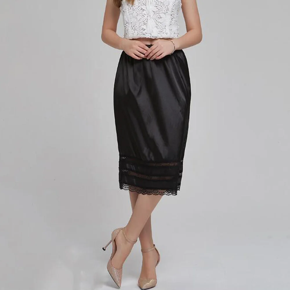 Black Half Slip Женское нижнее белье средней длины, однотонная Белая Юбка До Колена, летнее нижнее белье, сексуальное кружевное нижнее белье, юбка-американка Jupon Femme - Цвет: Black Half Slip