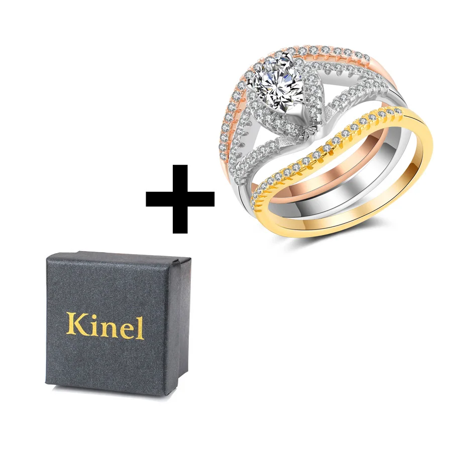 Ring and box Кинели Роскошные 3 шт./компл. обручальное кольцо для Для женщин состоящие из 3 предметов комплекты модной одежды для девочек смешанный металлический Цвета циркон кольца аксессуары вечерние, ювелирное изделие, подарок - Цвет основного камня: Ring and box