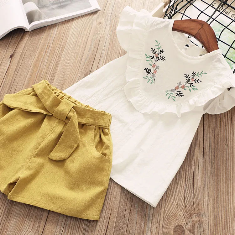 Одежда для новорожденных девочек 2019 футболка с короткими рукавами и вышитыми