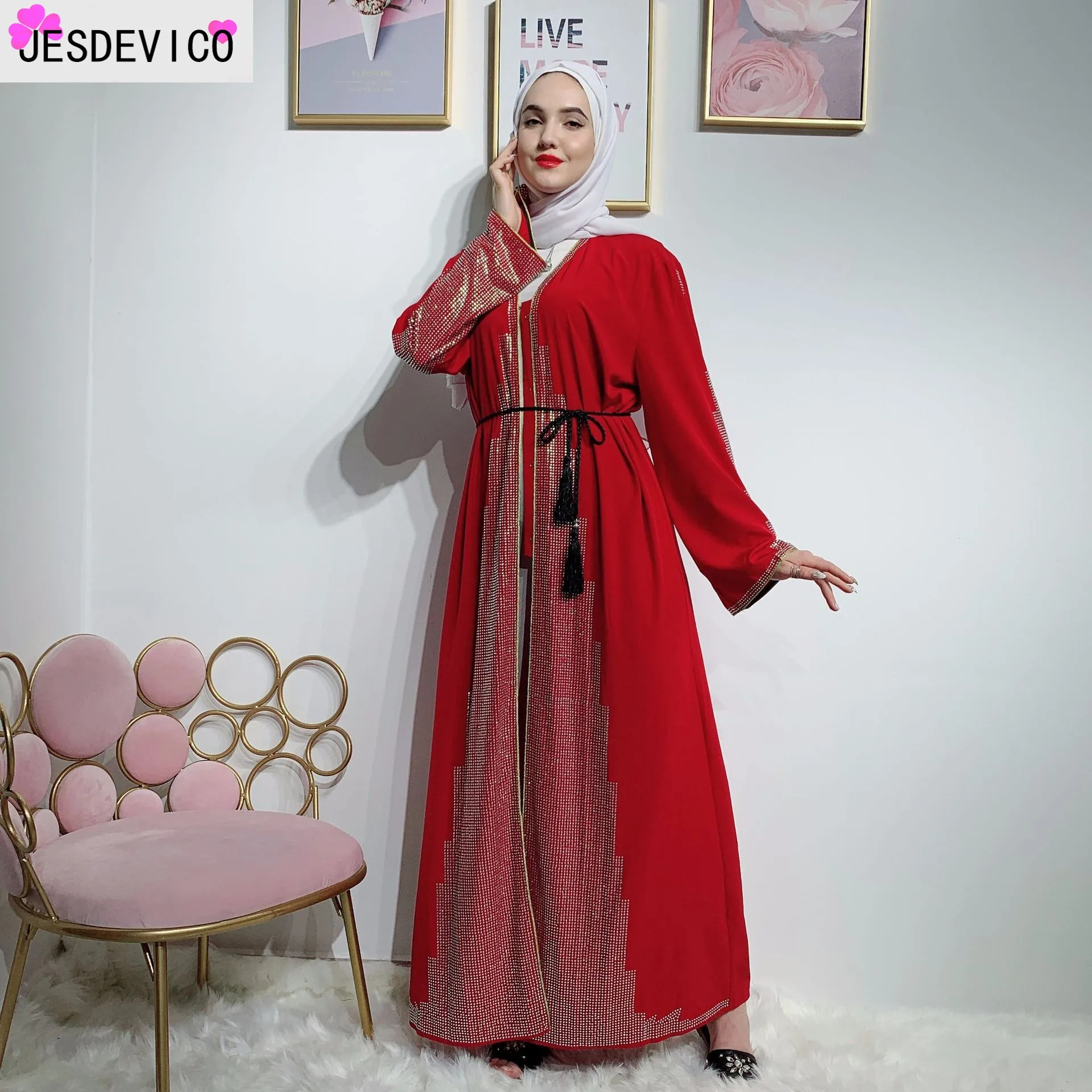 Роскошный мусульманский кардиган, украшенный бусинами, abaya, длинное кимоно, длинные халаты, Jubah, Дубай, Ближний Восток, Арабский исламский наряд