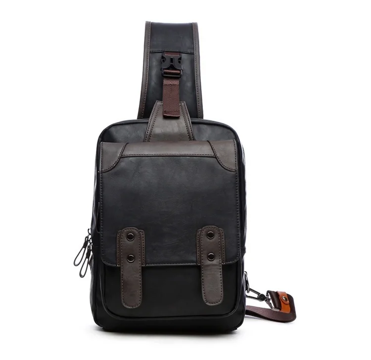 Черный мужской рюкзак Mochila Masculina, сумка из искусственной кожи, мужская сумка на плечо, ремень на грудь, сумка для путешествий, Zaino Uomo
