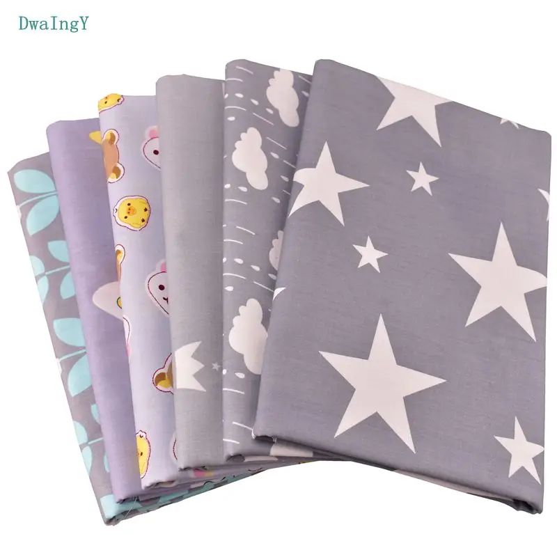 

DwaIngY 6pcs/lot Gray series Twill Cotton Fabric For Patchwork Cloth DIY Sewing/Quilting Quarters Baby Doll Material 40*50cm