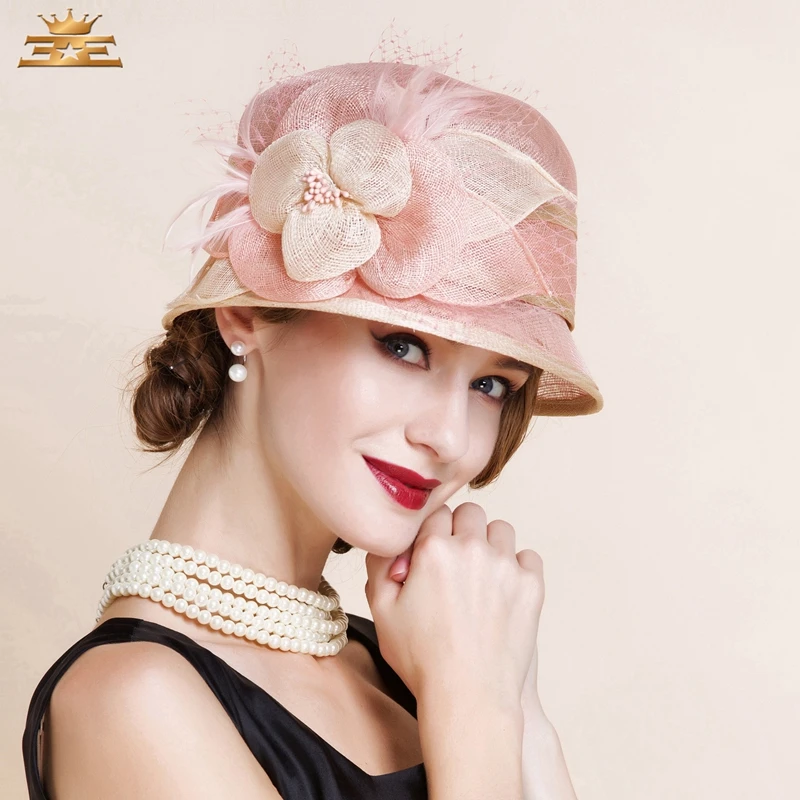 Lady Fashion Hat Women Elgant England Fedoras Linen Cap Ladies Spring Organza Sinamay Bucket Flower Fedora B-8146 | Аксессуары для