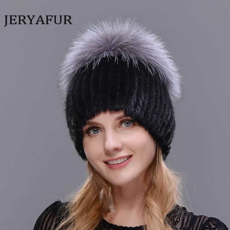 Женская меховая шапка JERYAFUR теплая ручной работы с ушками норки и лисы бесплатная