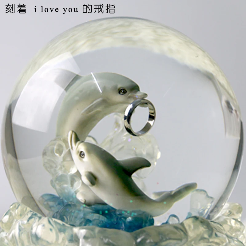 Пару дельфин поворотный снег хрустальный шар музыкальная шкатулка свадьба