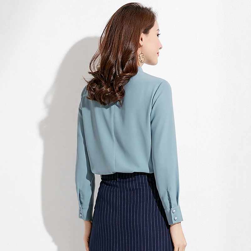 FEMALEE Стенд воротник с бантом элегантные Для женщин осенняя футболка Офисные