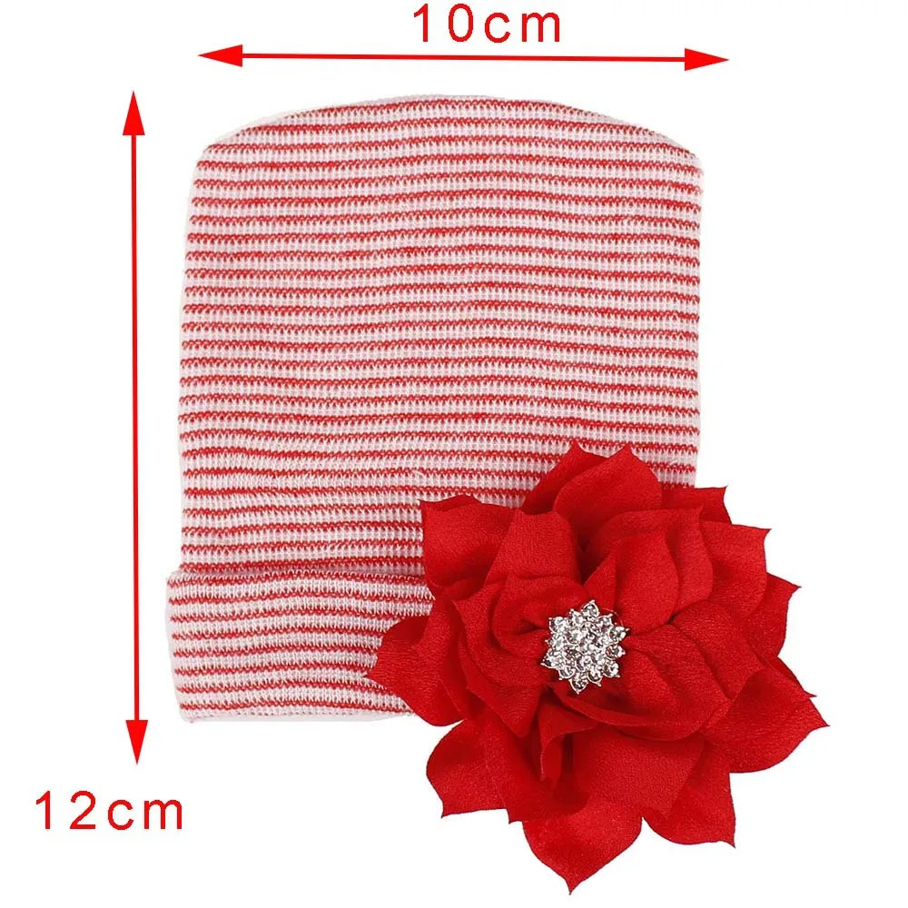 Newborn Baby Girl Knit Striped Caps Christmas Winter Toddler Princess Sequined Bowknot Hats Bebe Adjustable | Детская одежда и