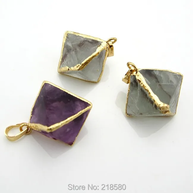 C150120007 точка флюорита подвеска с кристаллом октаhdron золотая отделка|point pendant|fluorite