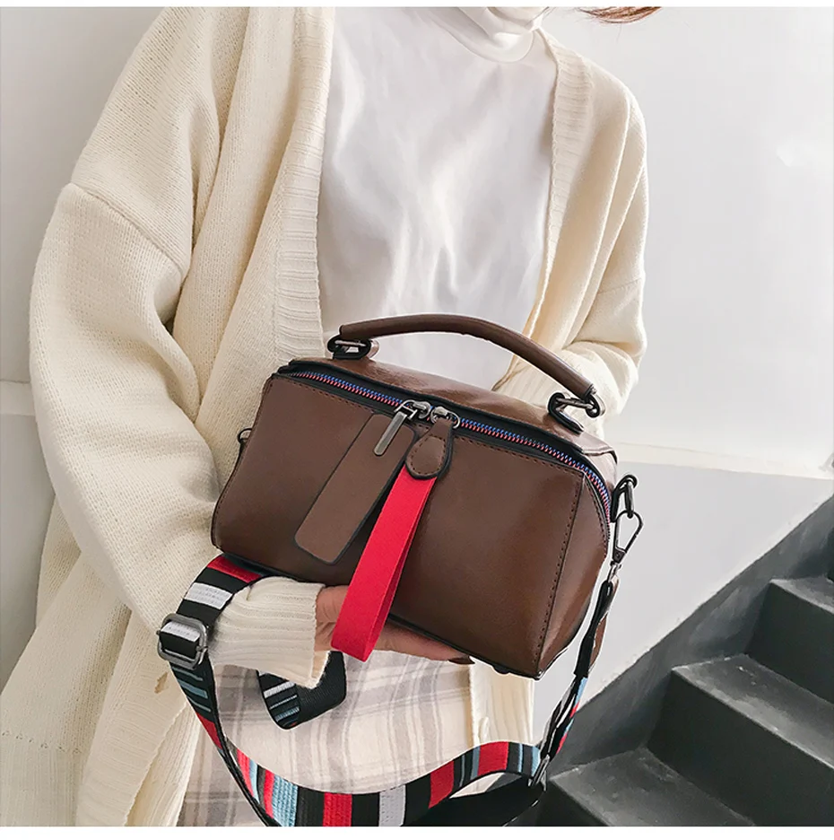 Bolsa Mujer сумки для женщин модные сумки двойная молния женские сумки почтальон Красочные Широкие ремешки Лоскутные сумки-тоут
