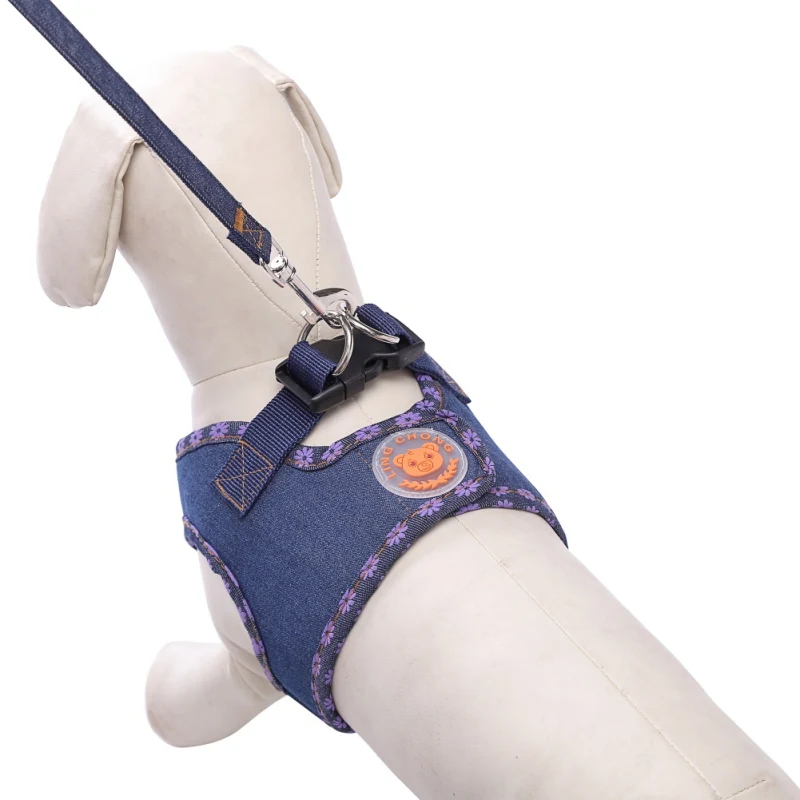 Джинсовая шлейка для собак жилет + поводок щенков куртка домашних животных