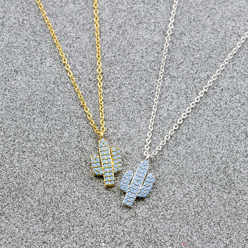 

10pcs Gold Color CZ Crystal Cactus Necklaces & Pendants Stainless Steel Chain Maxi Choker Women Summer Jewelry Collier Femme