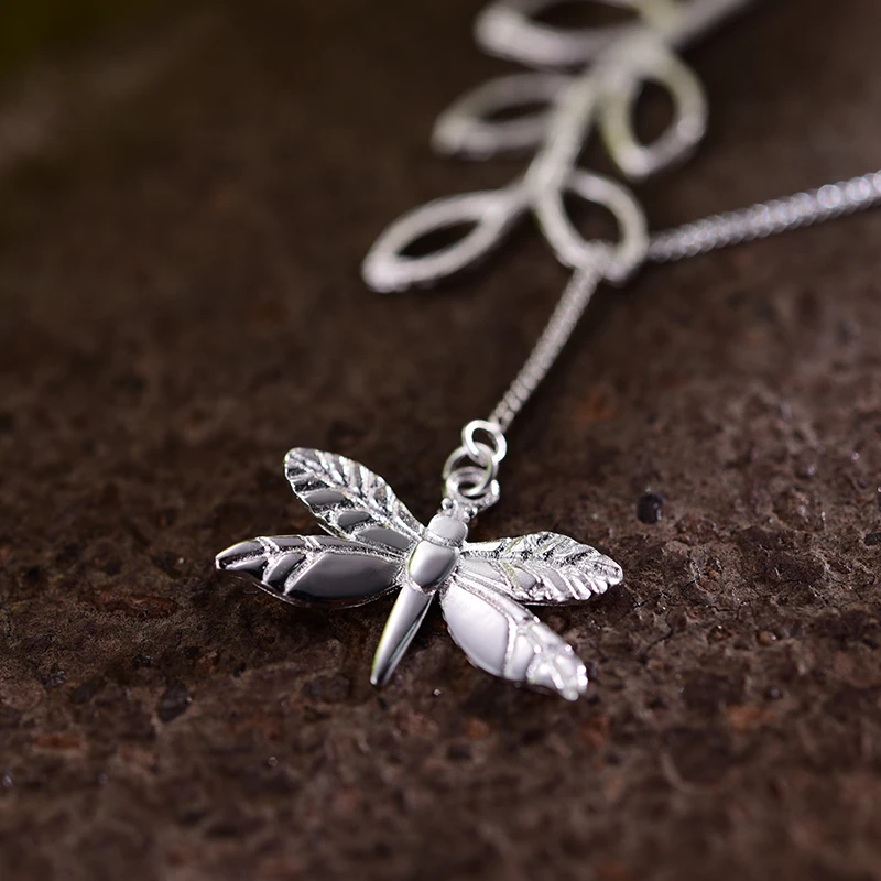 Lotus Fun реальные 925 серебро ручной работы Fine Jewelry Симпатичные Стрекоза листья ожерелье с подвеской Мода для женщин колье